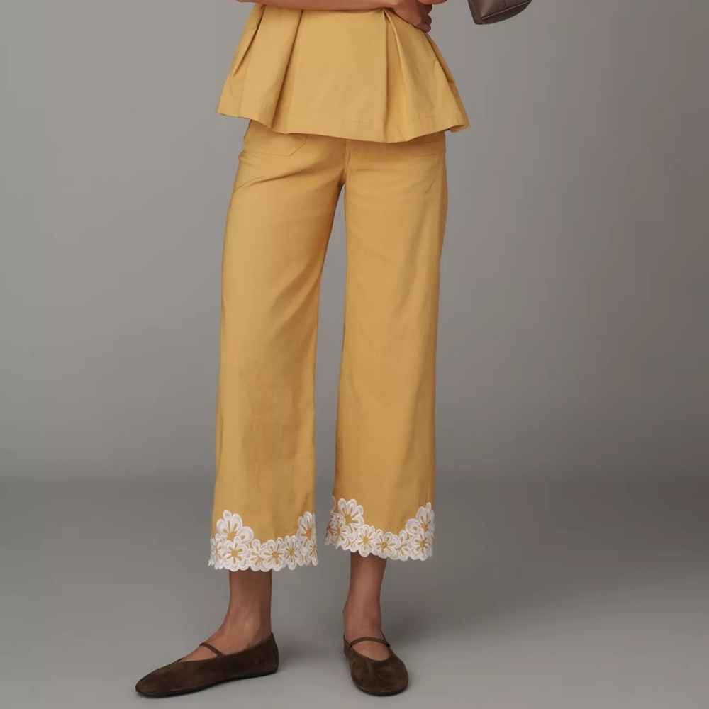 The Colette Embroidered Crop Wide-Leg Pants by Maeve In Yellow size 23 Tall NWT